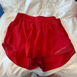 Red lululemon hotty hot shorts
